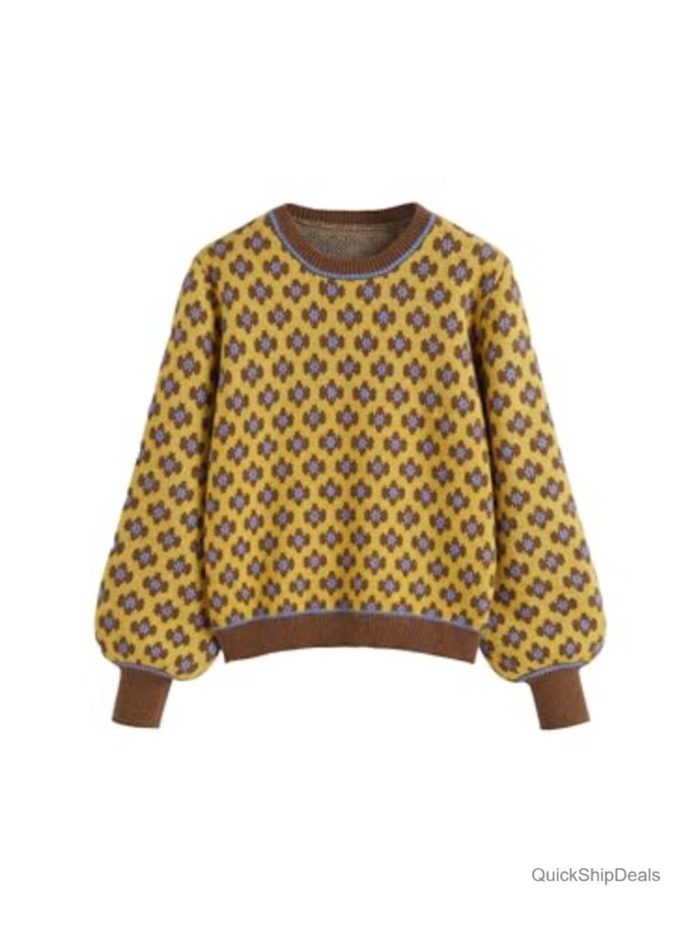 Women Sweaters Floral Crew Neck Long Sleeve Pullover Sweater Trendy Casual Fall